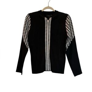 NEW N By Nancy Black & White Houndstooth Zip Up Sweater Small $90